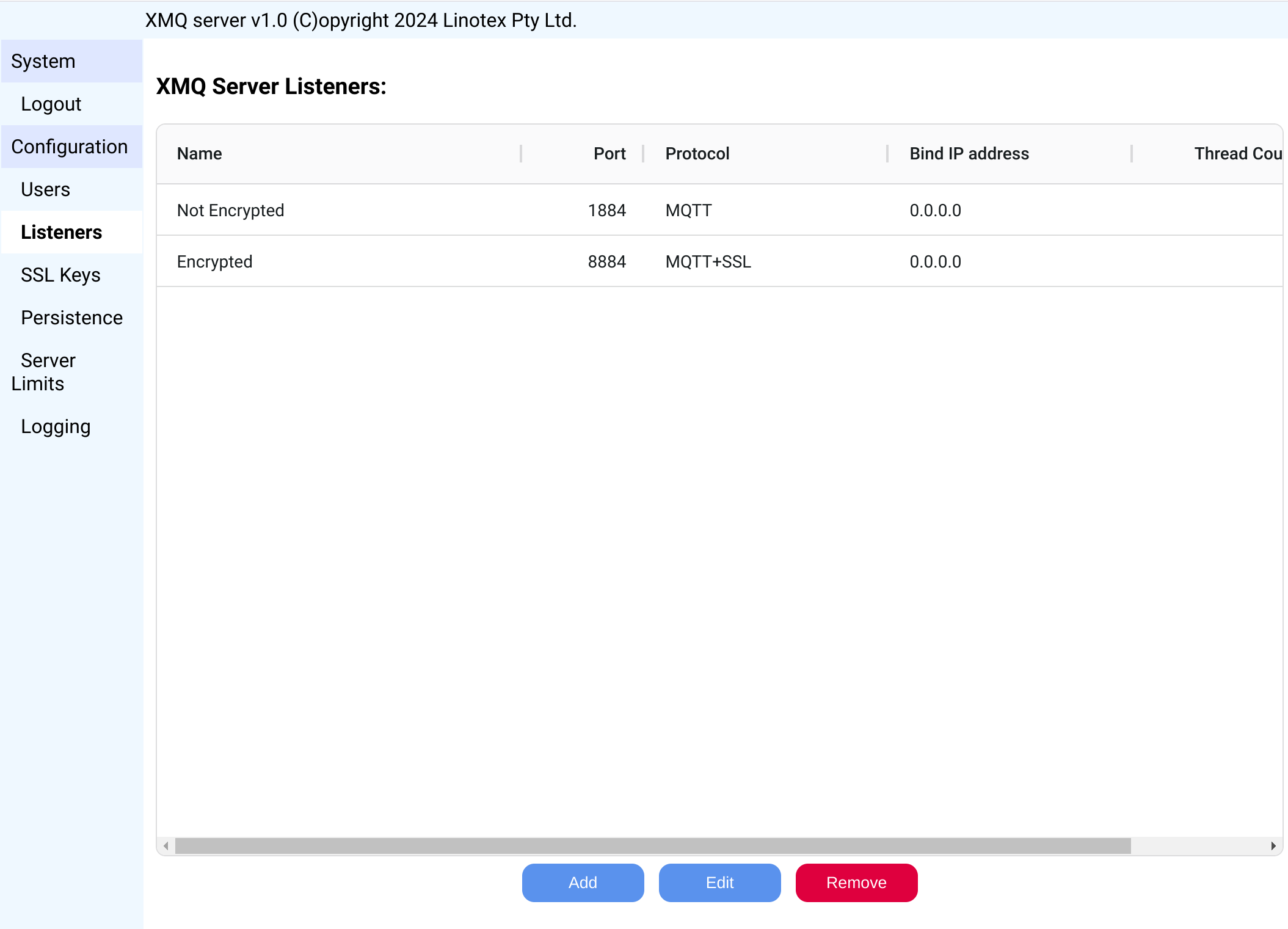XMQ interface screenshot